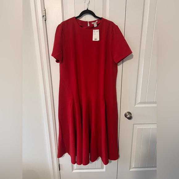 H&M Vibrant Red Flared Skirt Midi Dress - Picture 3 of 7